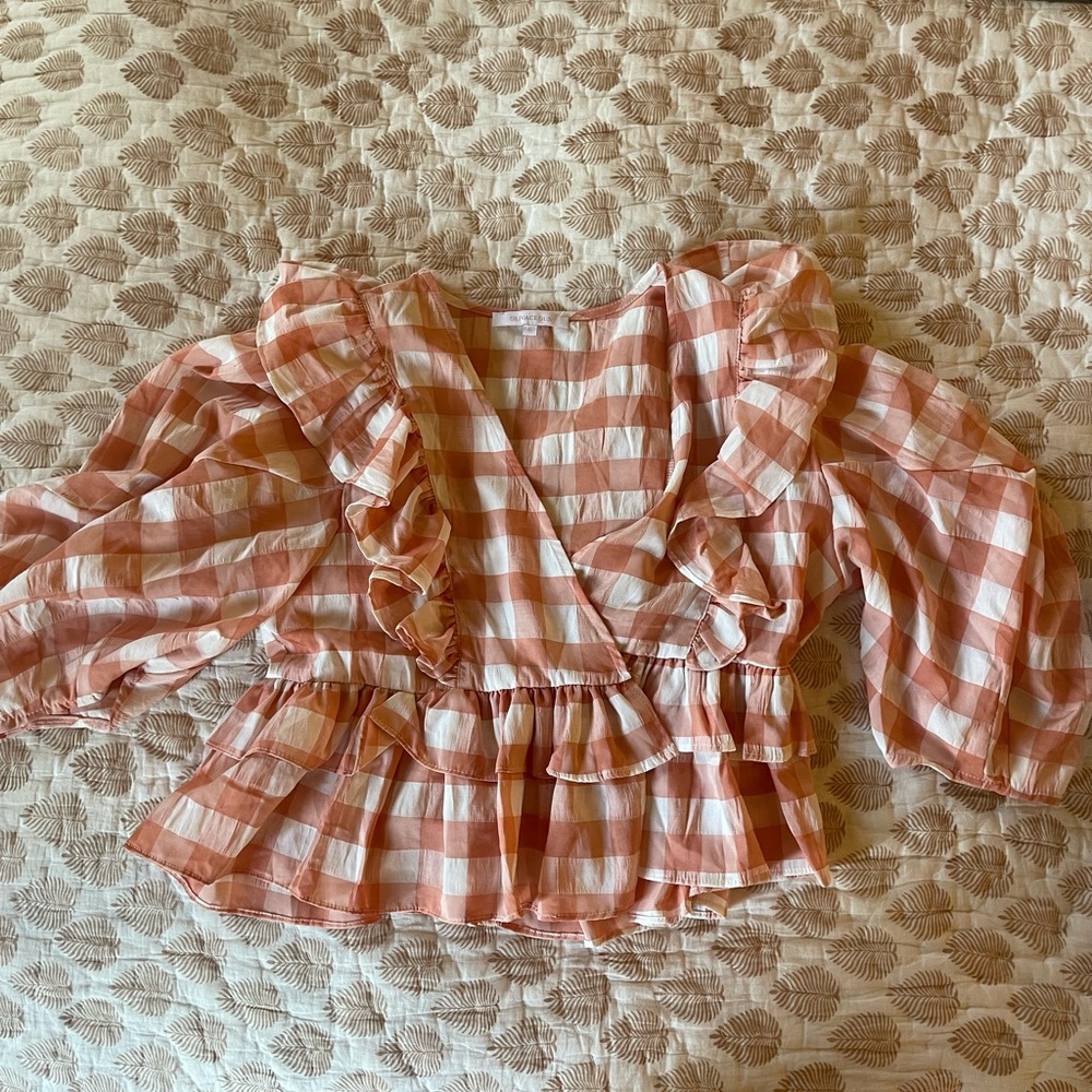 orange and white gingham blouse Size L